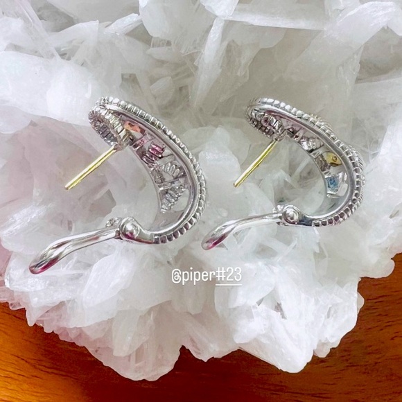 Judith Ripka JR TWO Diamond Estate Basketweave J Hoop Earrings - Picture 8 of 12